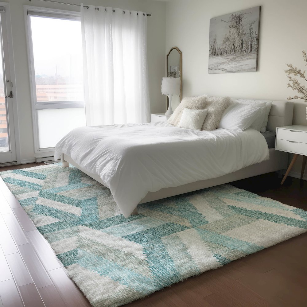 Luxury Washable Lorenzo Teal 2'6" x 3'10" Rug. Picture 5
