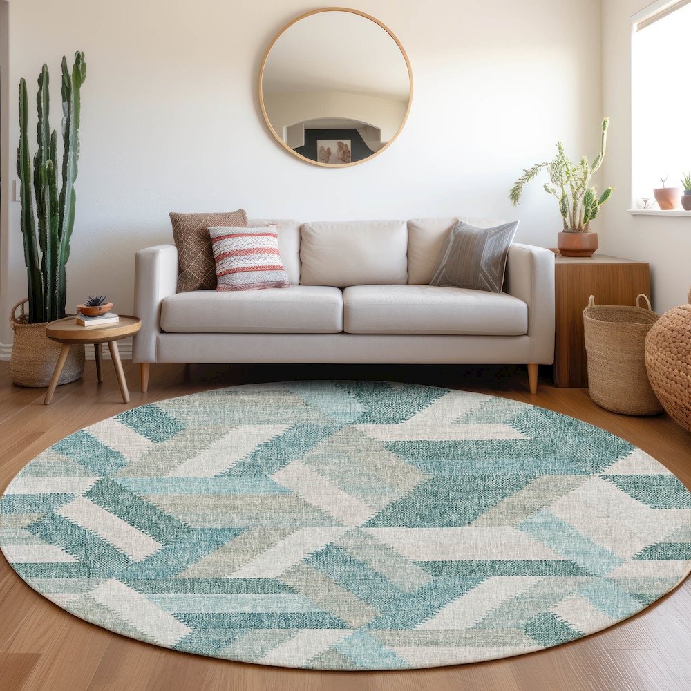 Luxury Washable Lorenzo Teal 8' x 8' Round Rug. Picture 5