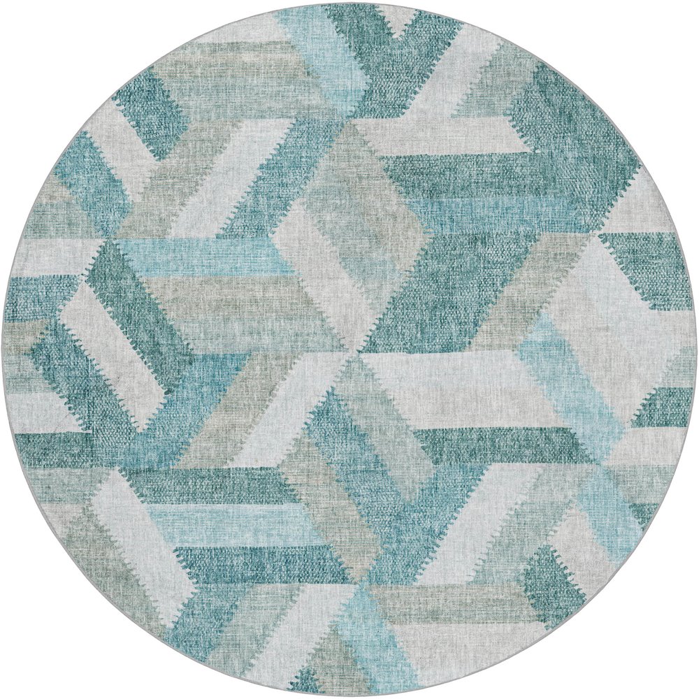 Luxury Washable Lorenzo Teal 8' x 8' Round Rug. Picture 1