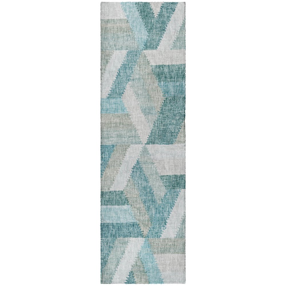 Luxury Washable Lorenzo Teal 2'3" x 7'6" Runner Rug. Picture 1