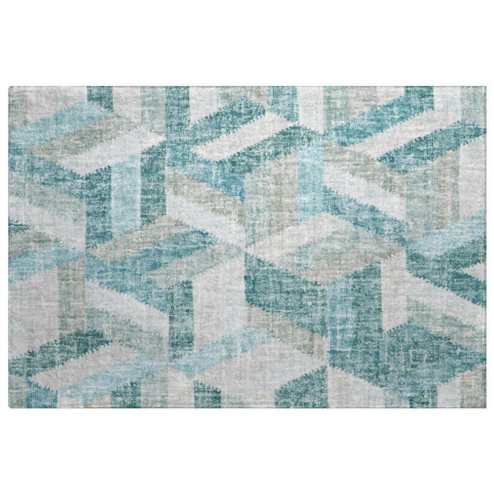 Luxury Washable Lorenzo Teal 1'8" x 2'6" Rug. Picture 1