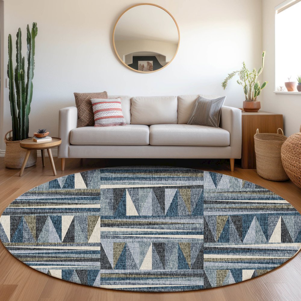 Luxury Washable Lorenzo Denim 8' x 8' Round Rug. Picture 5