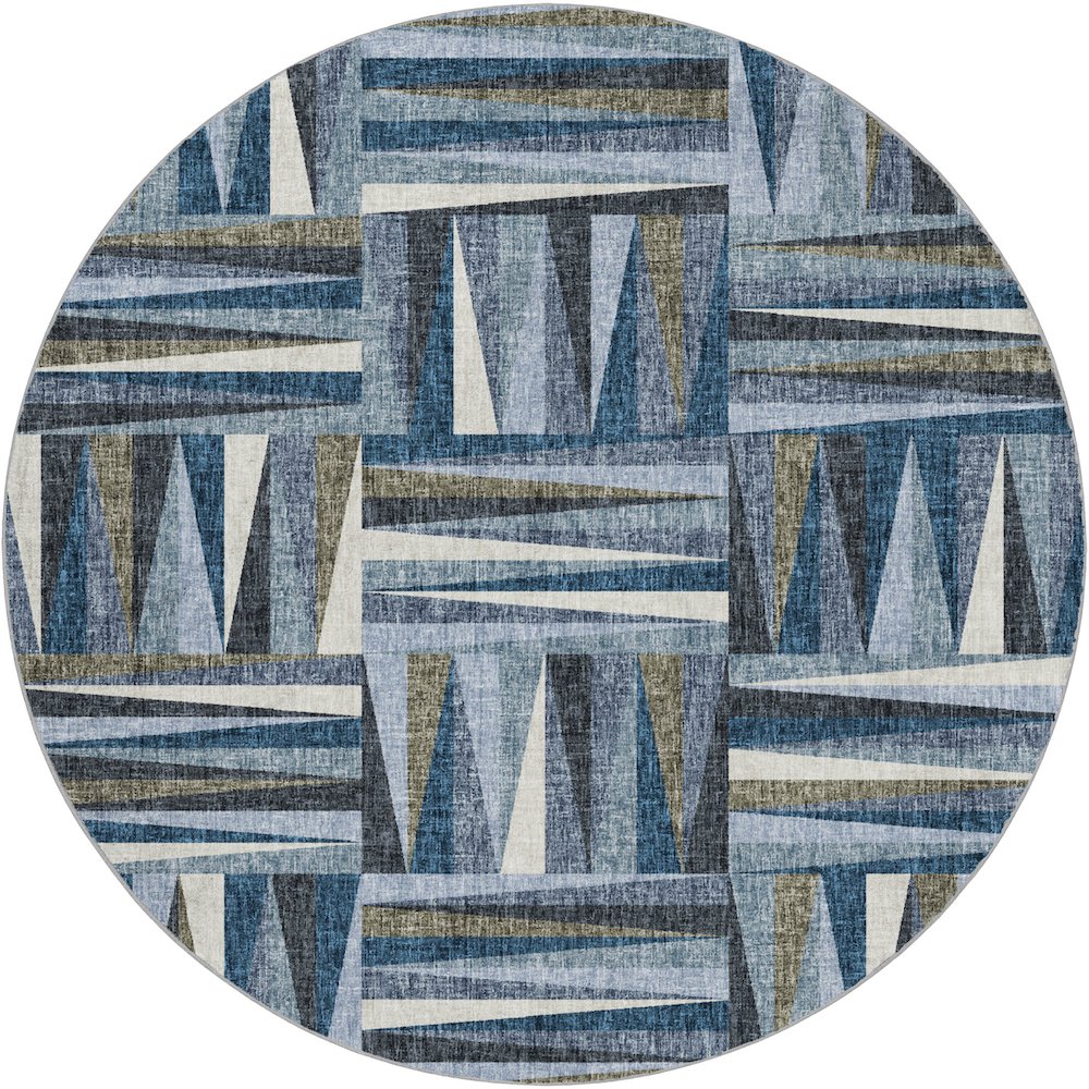 Luxury Washable Lorenzo Denim 8' x 8' Round Rug. Picture 1