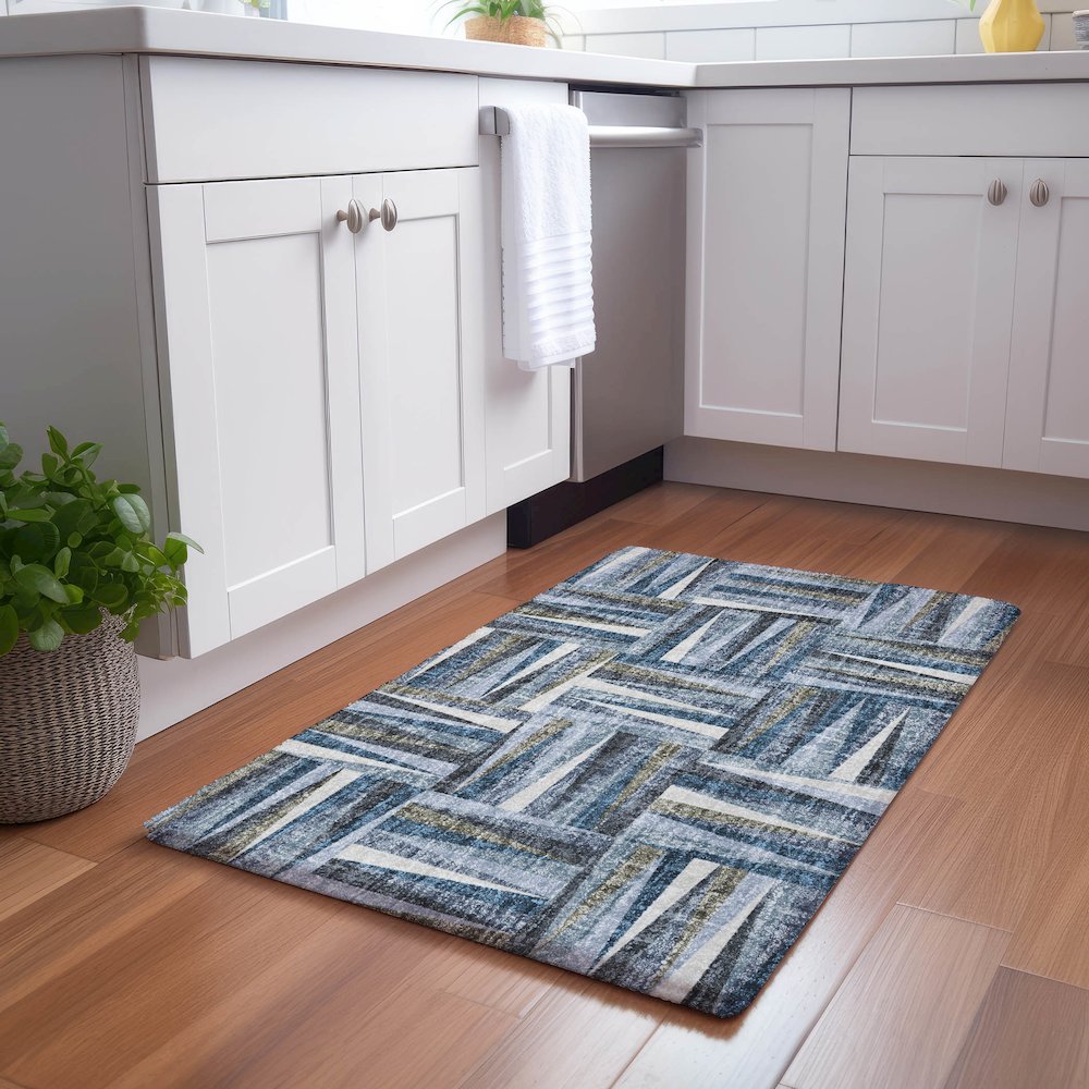 Luxury Washable Lorenzo Denim 1'8" x 2'6" Rug. Picture 5