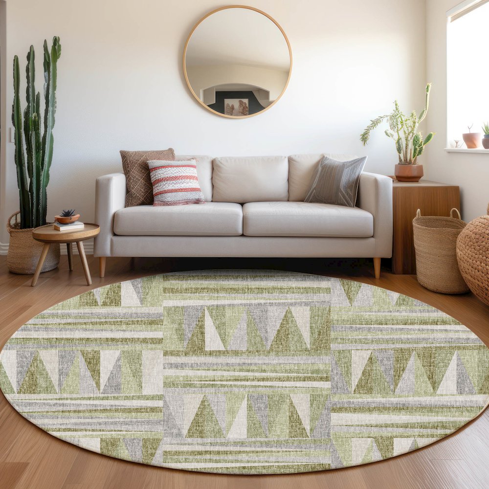 Luxury Washable Lorenzo Green 8' x 8' Round Rug. Picture 5
