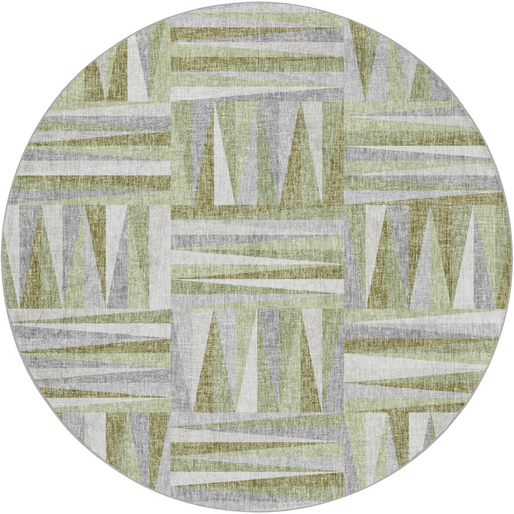 Luxury Washable Lorenzo Green 8' x 8' Round Rug. Picture 1
