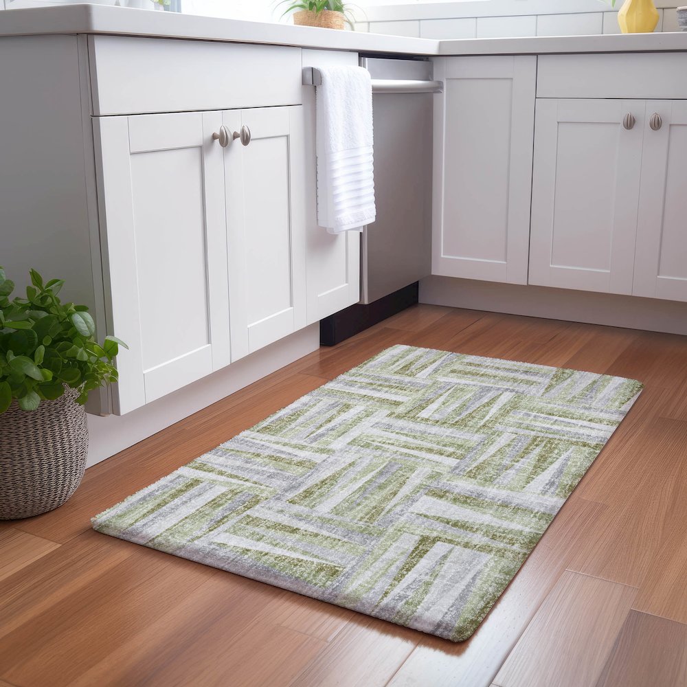 Luxury Washable Lorenzo Green 1'8" x 2'6" Rug. Picture 5