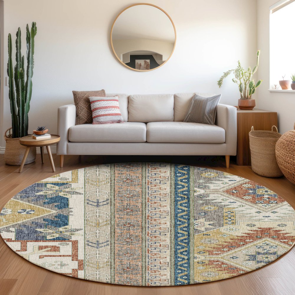 Luxury Washable Lorenzo Ivory 8' x 8' Round Rug. Picture 5
