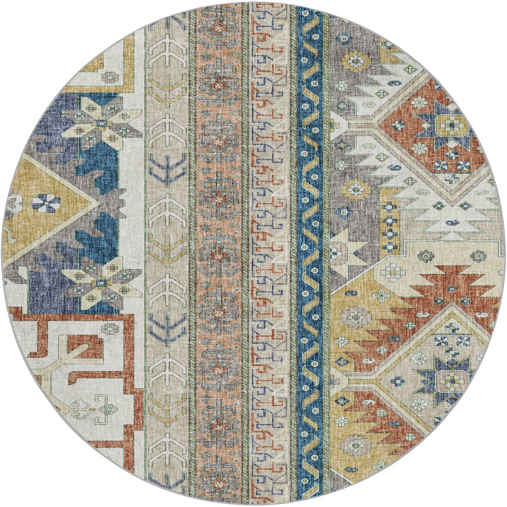 Luxury Washable Lorenzo Ivory 8' x 8' Round Rug. Picture 1