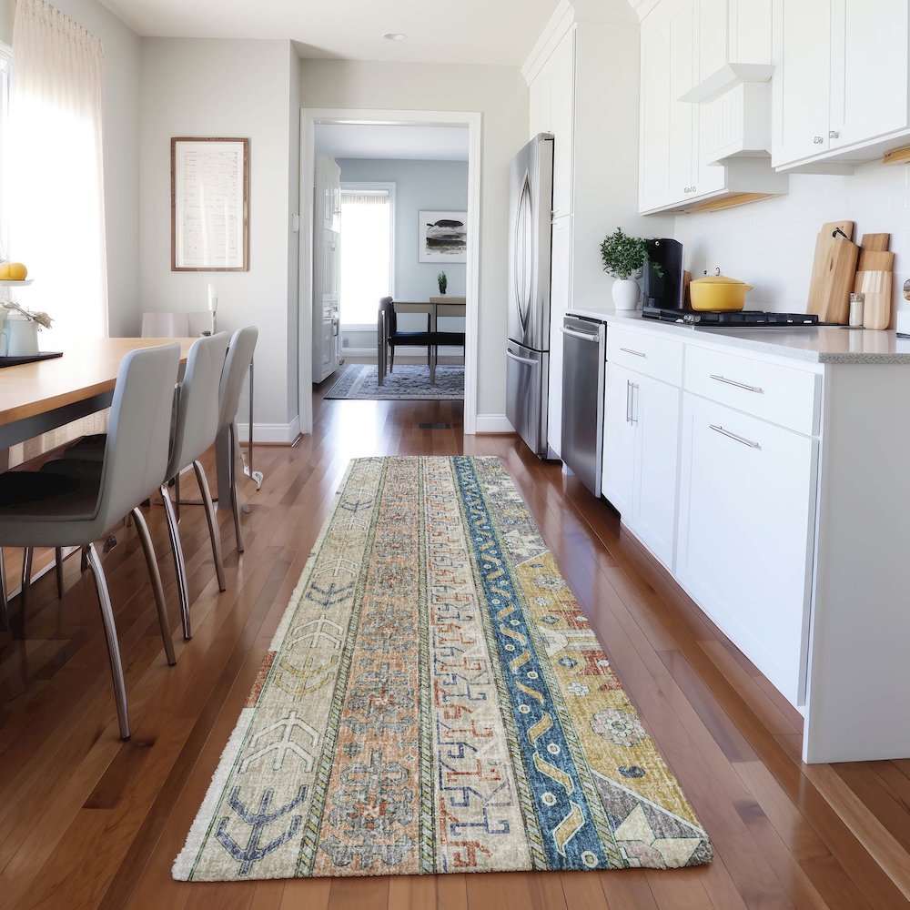 Luxury Washable Lorenzo Ivory 2'3" x 7'6" Runner Rug. Picture 5