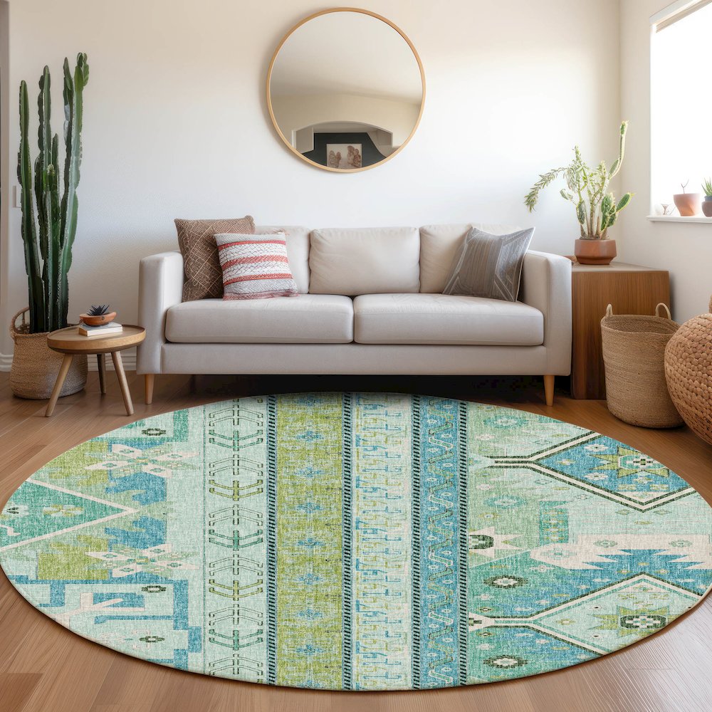 Luxury Washable Lorenzo Mint 8' x 8' Round Rug. Picture 5