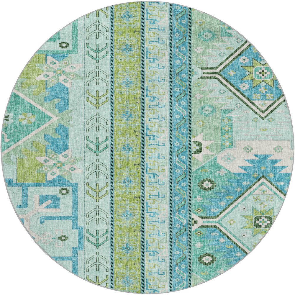Luxury Washable Lorenzo Mint 8' x 8' Round Rug. Picture 1