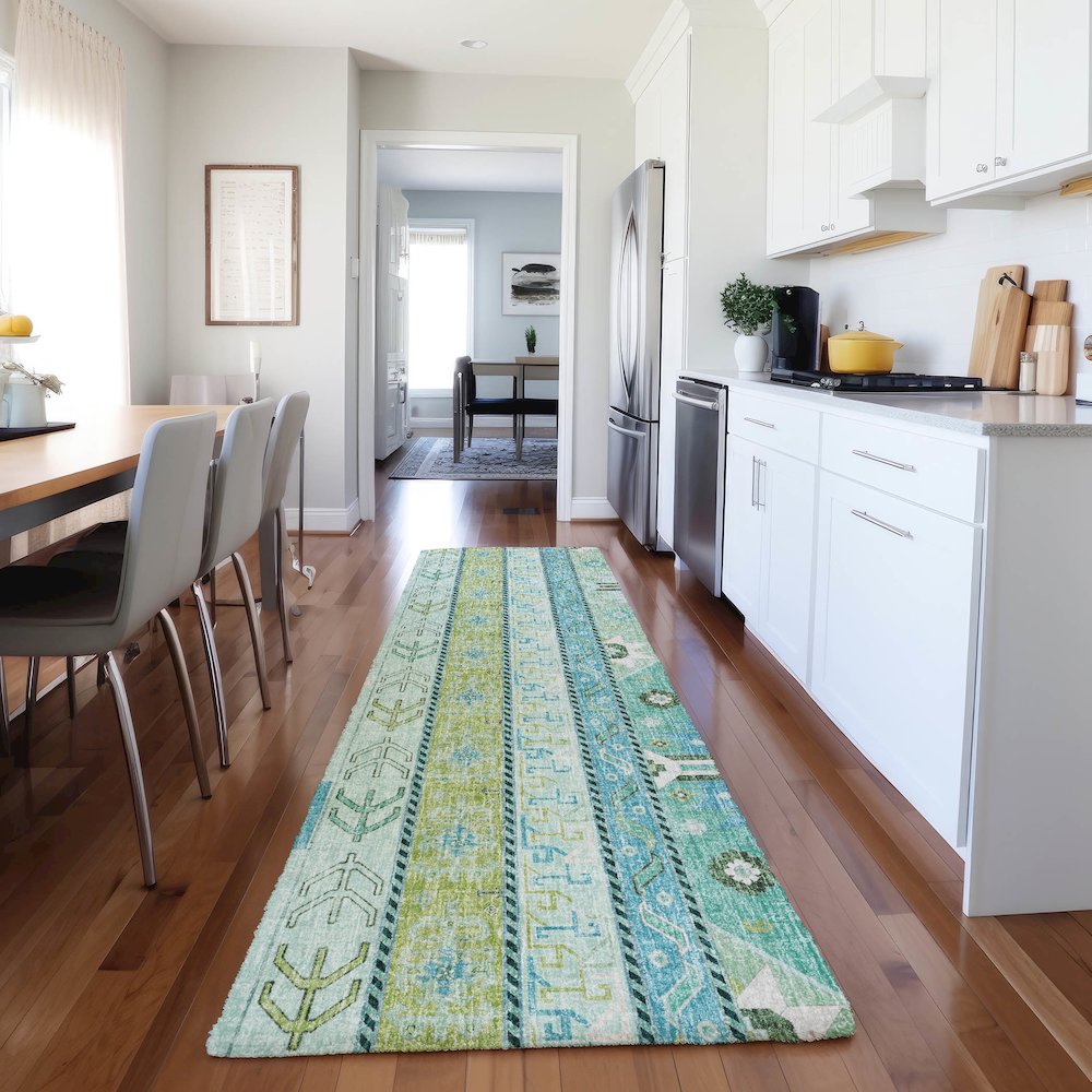 Luxury Washable Lorenzo Mint 2'3" x 7'6" Runner Rug. Picture 5