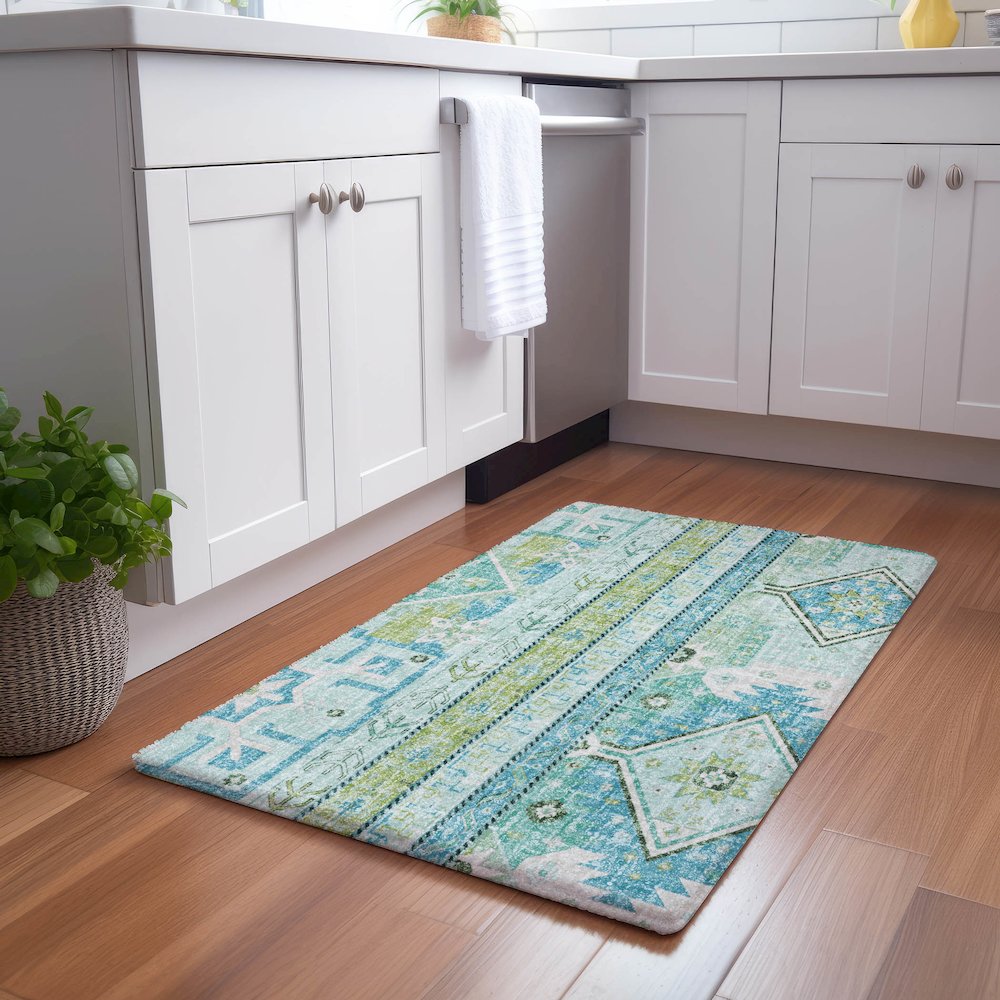 Luxury Washable Lorenzo Mint 1'8" x 2'6" Rug. Picture 5