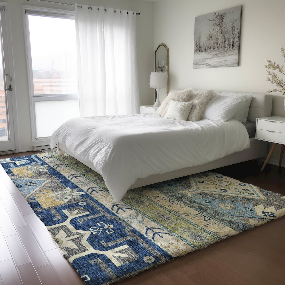 Luxury Washable Lorenzo Navy 2'6" x 3'10" Rug. Picture 5