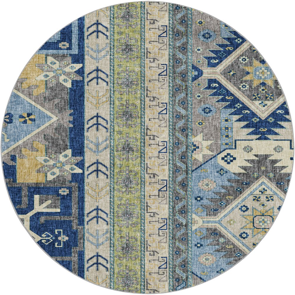 Luxury Washable Lorenzo Navy 8' x 8' Round Rug. Picture 1