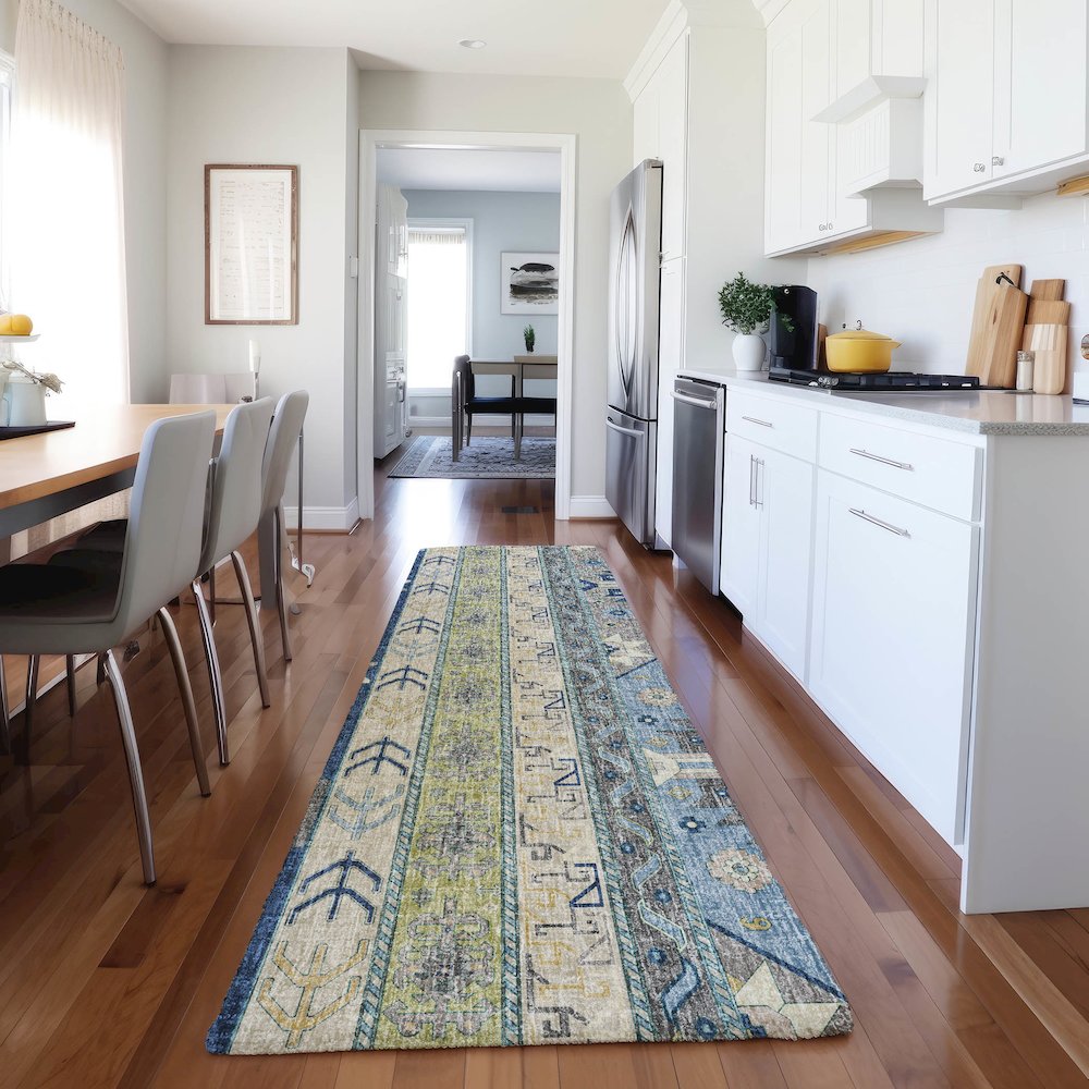 Luxury Washable Lorenzo Navy 2'3" x 7'6" Runner Rug. Picture 5