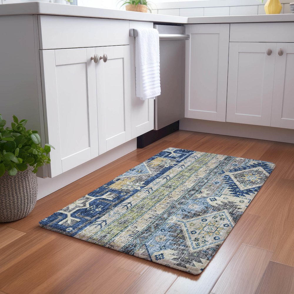 Luxury Washable Lorenzo Navy 1'8" x 2'6" Rug. Picture 5