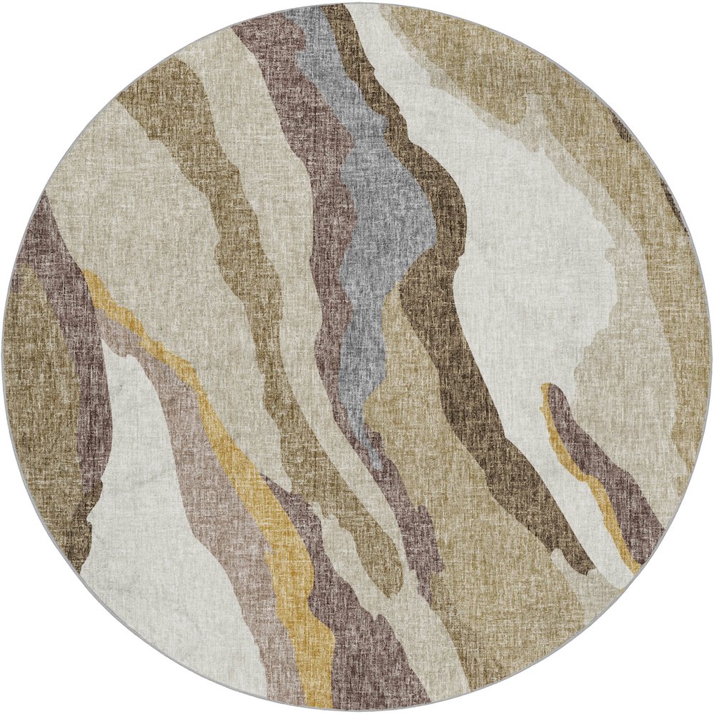 Luxury Washable Lorenzo Beige 8' x 8' Round Rug. Picture 1