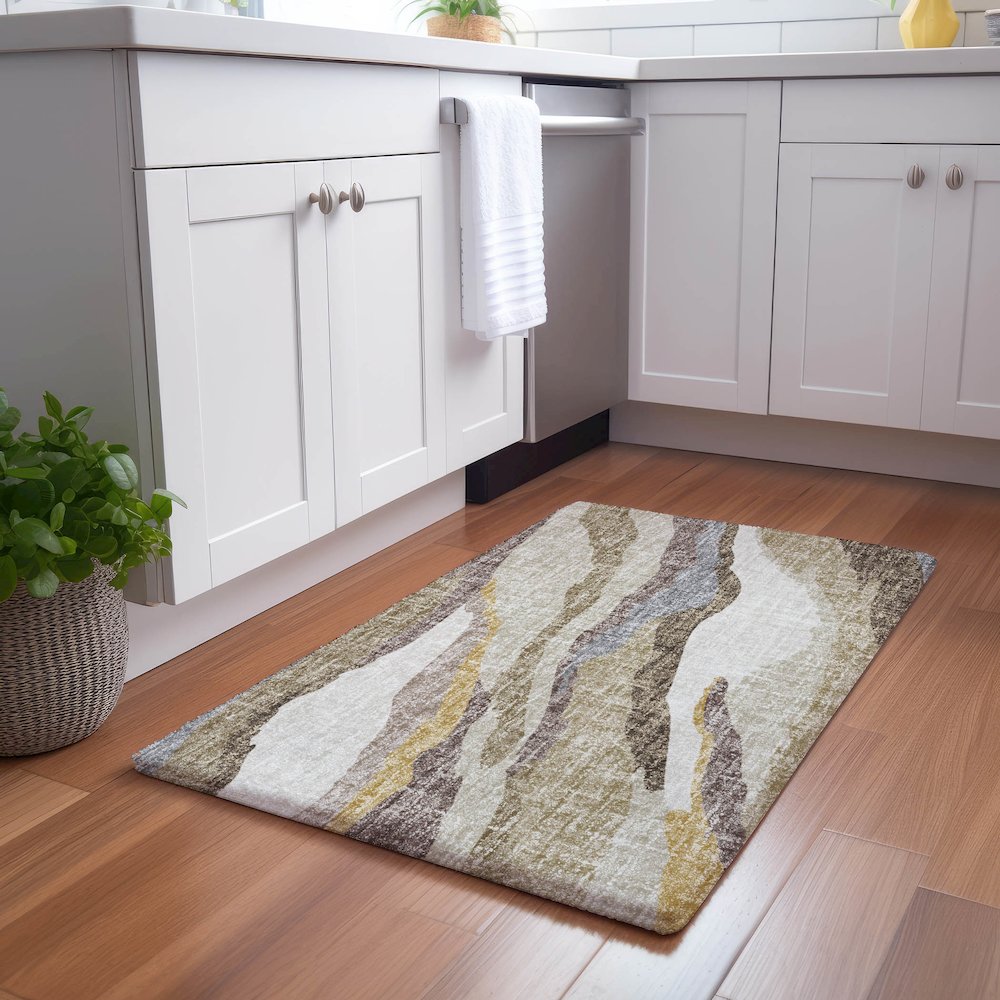 Luxury Washable Lorenzo Beige 1'8" x 2'6" Rug. Picture 5