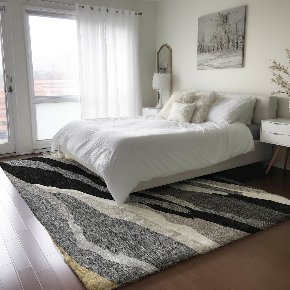 Luxury Washable Lorenzo Black 2'6" x 3'10" Rug. Picture 5