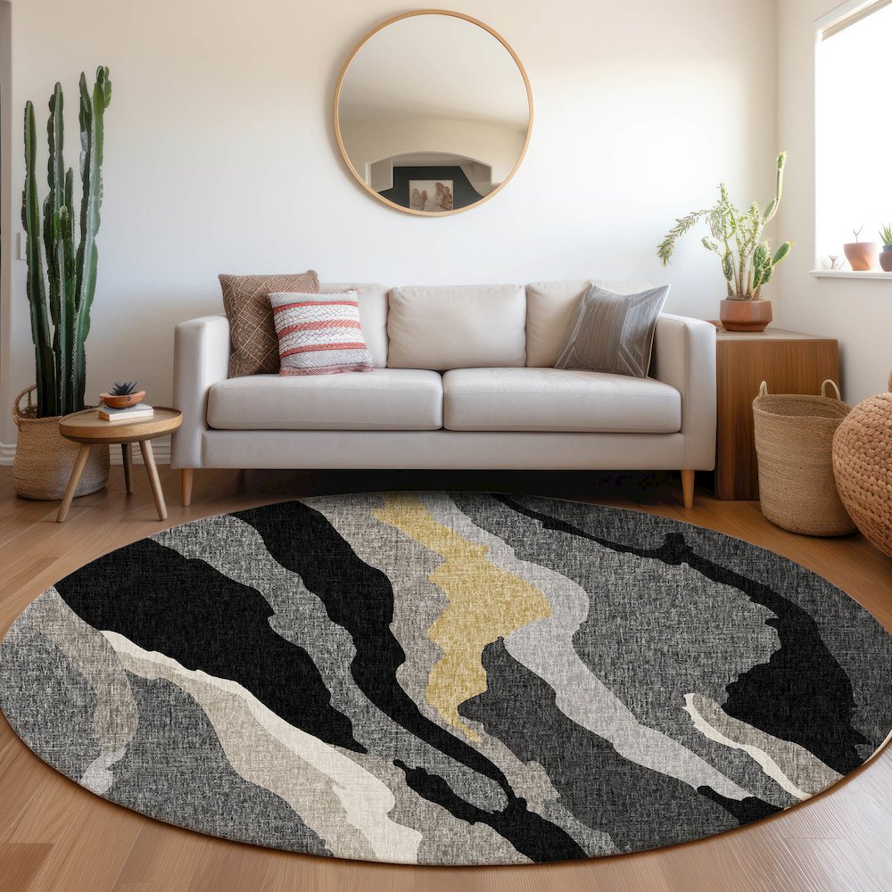 Luxury Washable Lorenzo Black 8' x 8' Round Rug. Picture 5