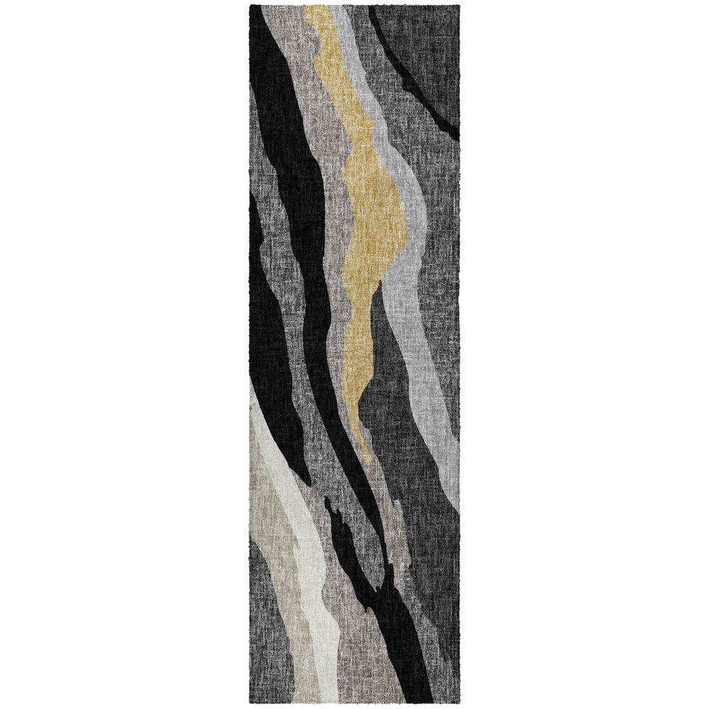 Luxury Washable Lorenzo Black 2'3" x 7'6" Runner Rug. Picture 1