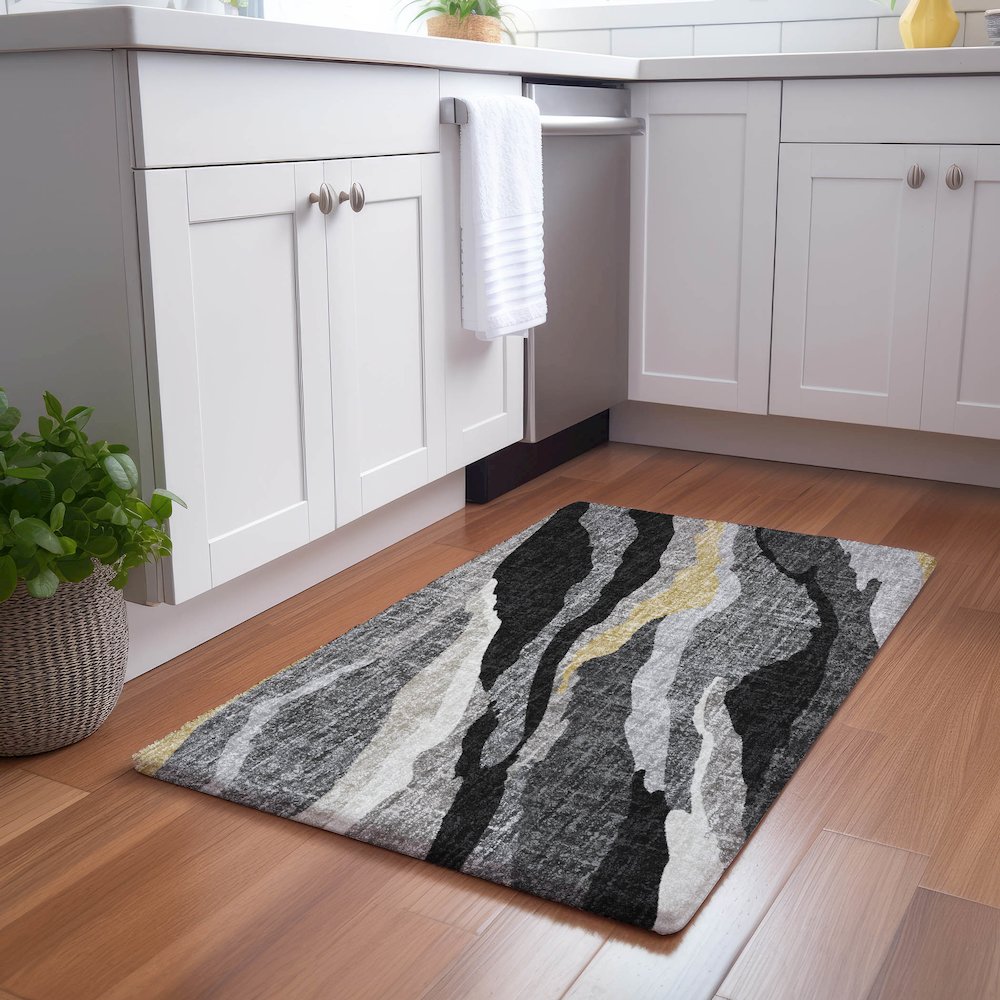 Luxury Washable Lorenzo Black 1'8" x 2'6" Rug. Picture 5