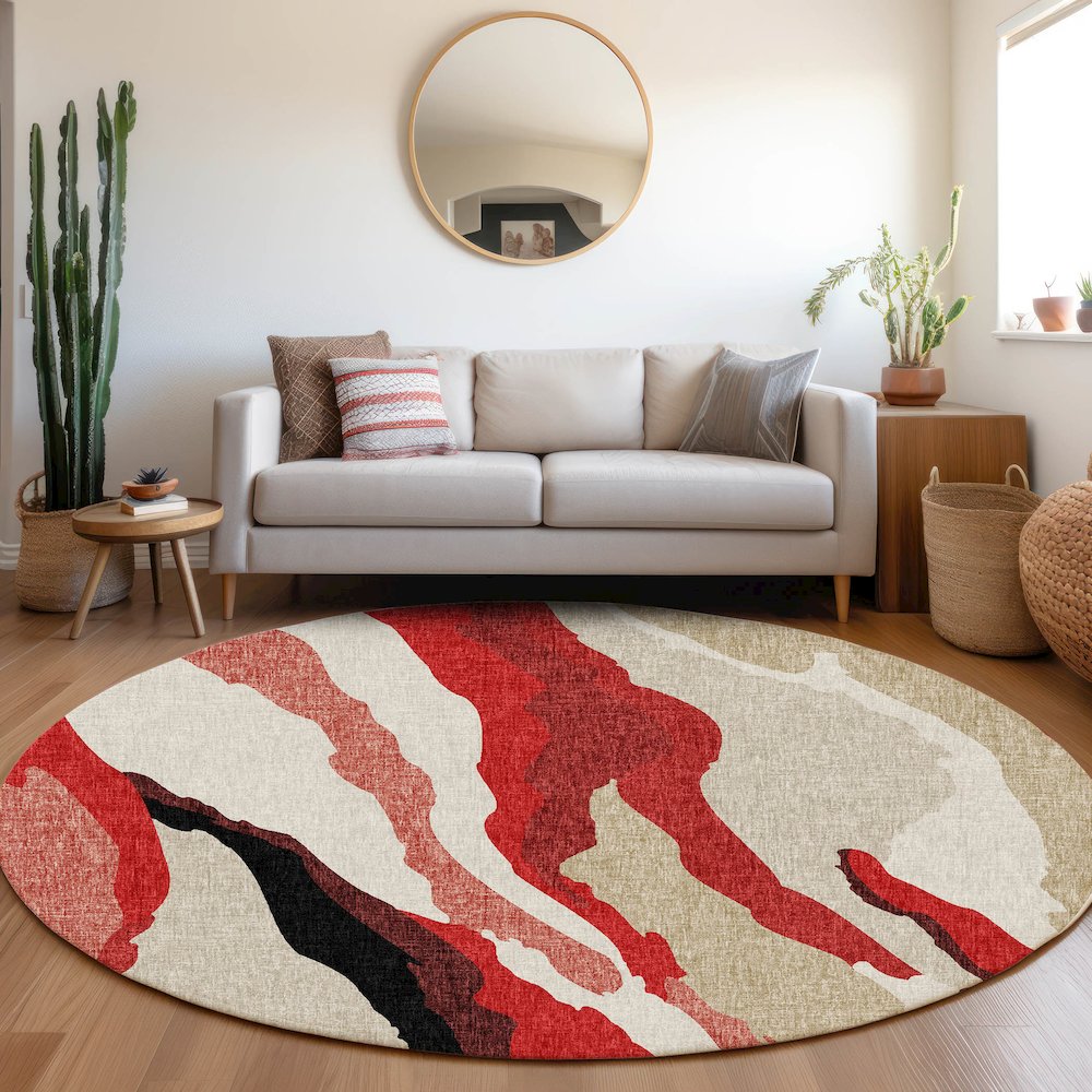 Luxury Washable Lorenzo Red 8' x 8' Round Rug. Picture 5