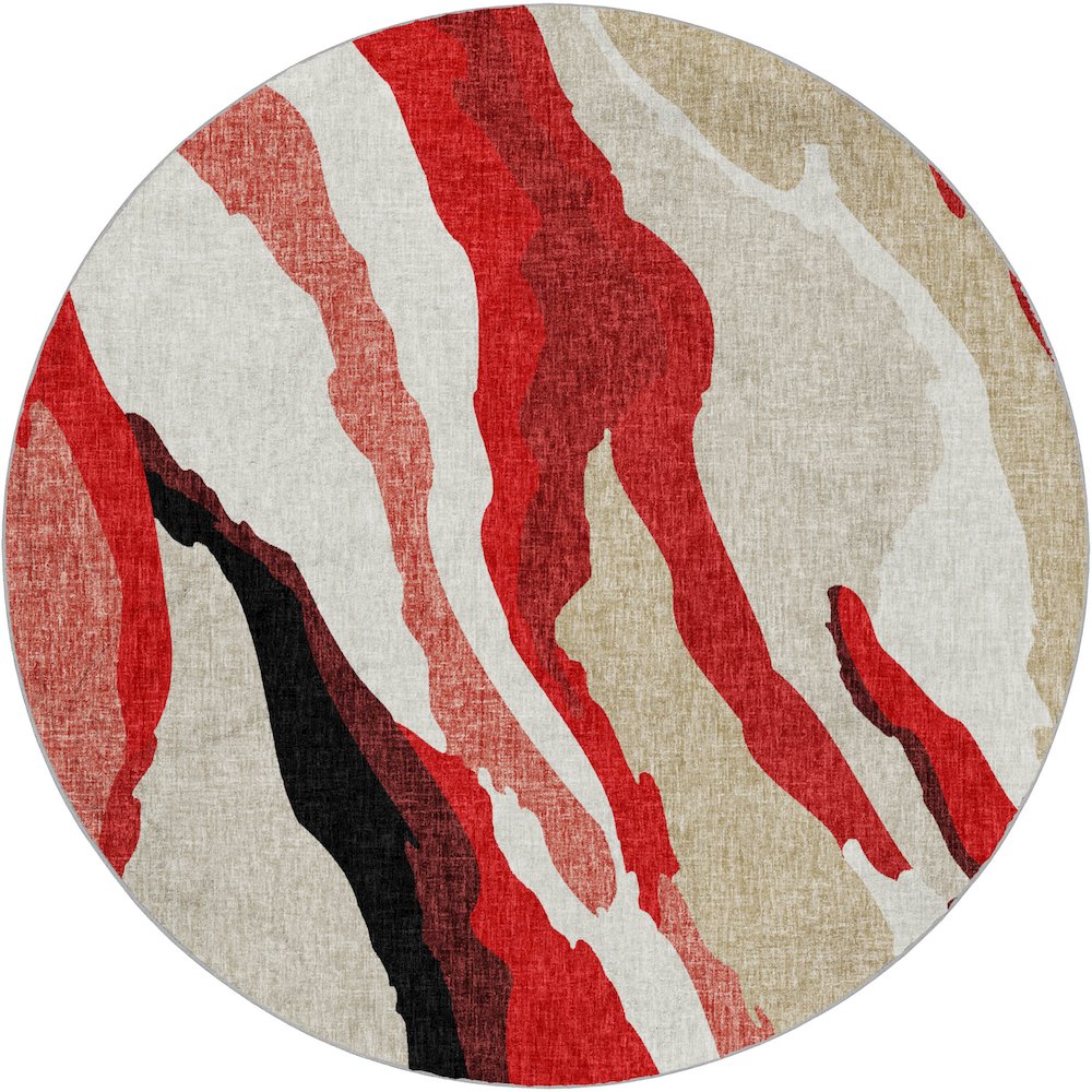Luxury Washable Lorenzo Red 8' x 8' Round Rug. Picture 1