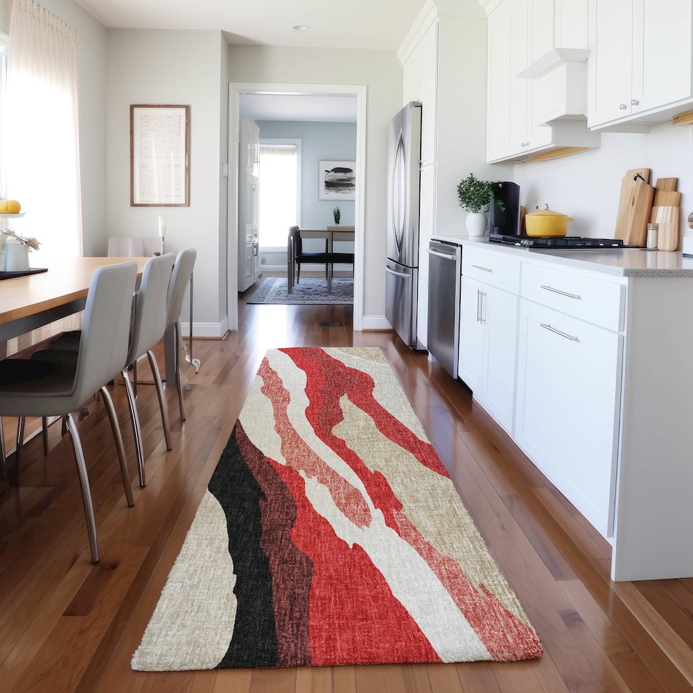 Luxury Washable Lorenzo Red 2'3" x 7'6" Runner Rug. Picture 5