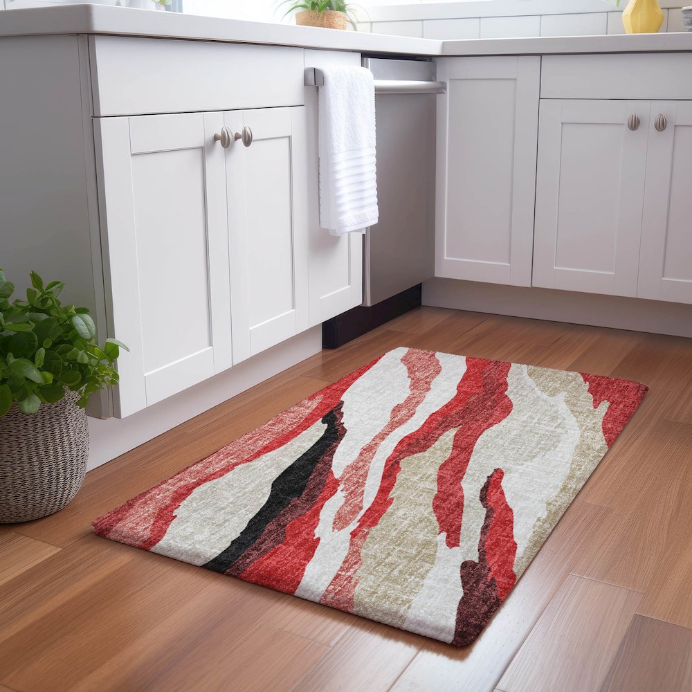 Luxury Washable Lorenzo Red 1'8" x 2'6" Rug. Picture 5