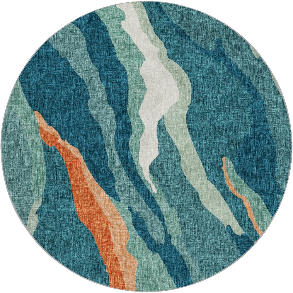 Luxury Washable Lorenzo Teal 8' x 8' Round Rug. Picture 1