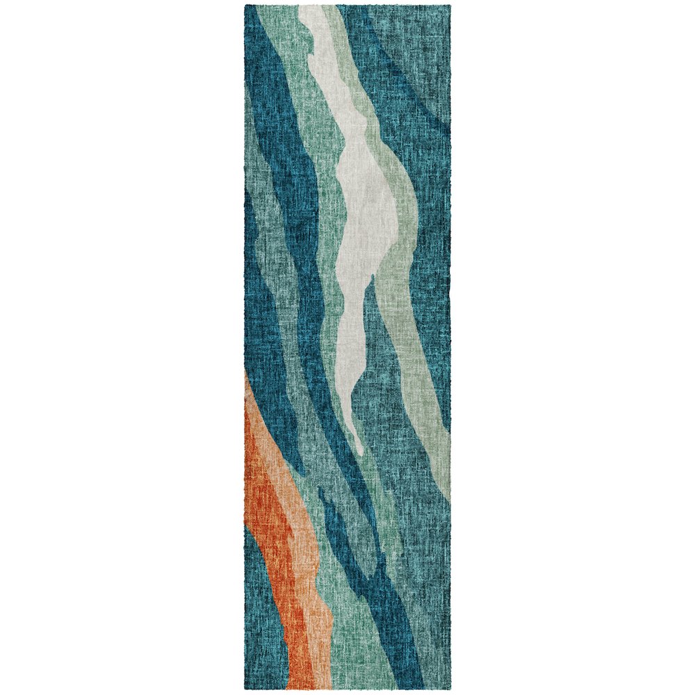 Luxury Washable Lorenzo Teal 2'3" x 7'6" Runner Rug. Picture 1
