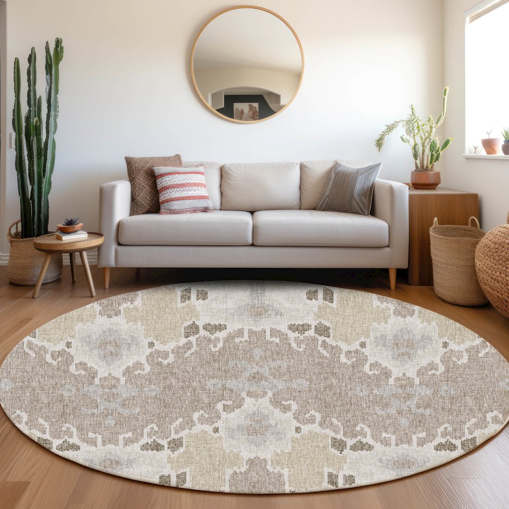 Luxury Washable Lorenzo Ivory 8' x 8' Round Rug. Picture 5