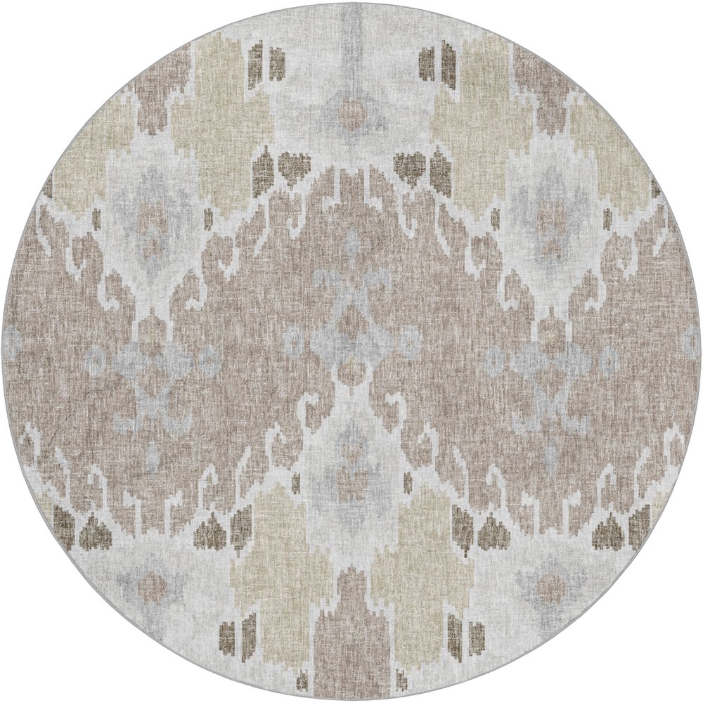 Luxury Washable Lorenzo Ivory 8' x 8' Round Rug. Picture 1