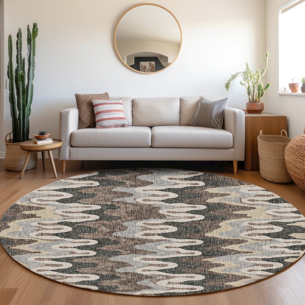 Luxury Washable Lorenzo Charcoal 8' x 8' Round Rug. Picture 5