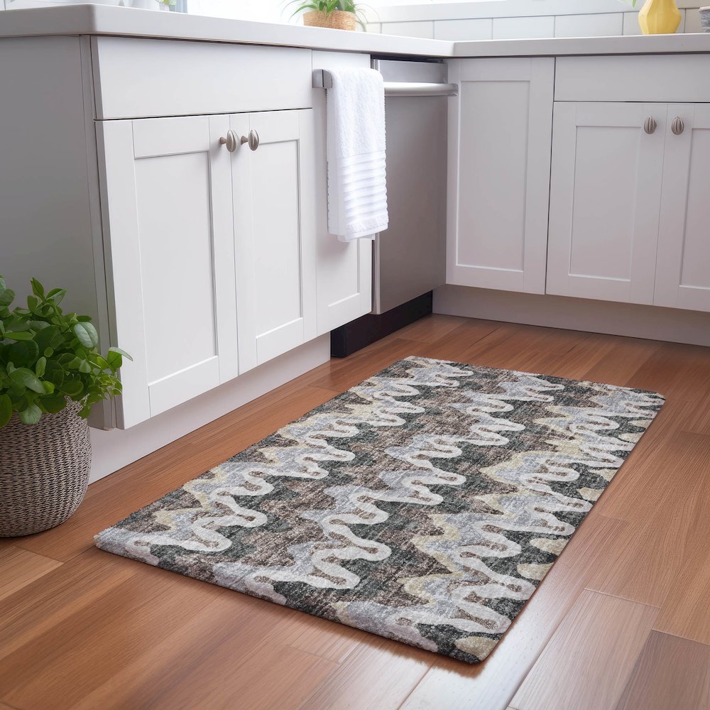 Luxury Washable Lorenzo Charcoal 1'8" x 2'6" Rug. Picture 5