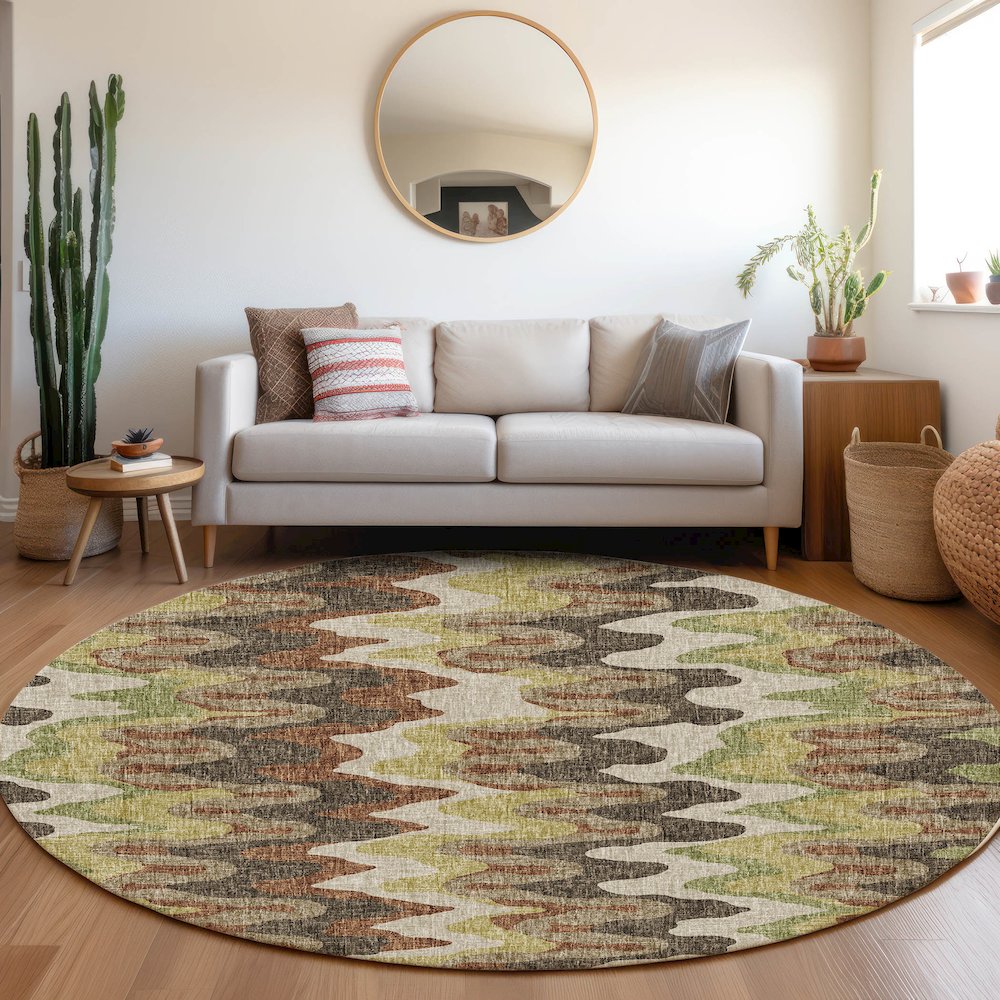 Luxury Washable Lorenzo Chocolate 8' x 8' Round Rug. Picture 5