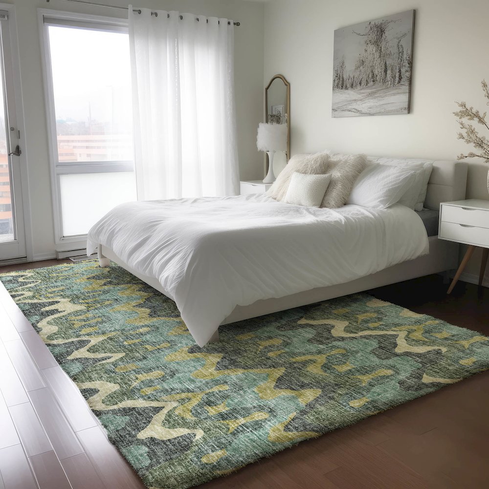 Luxury Washable Lorenzo Teal 2'6" x 3'10" Rug. Picture 5