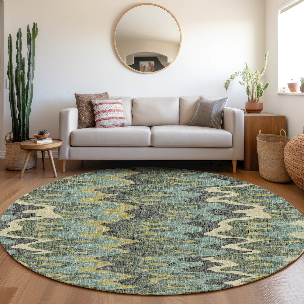 Luxury Washable Lorenzo Teal 8' x 8' Round Rug. Picture 5