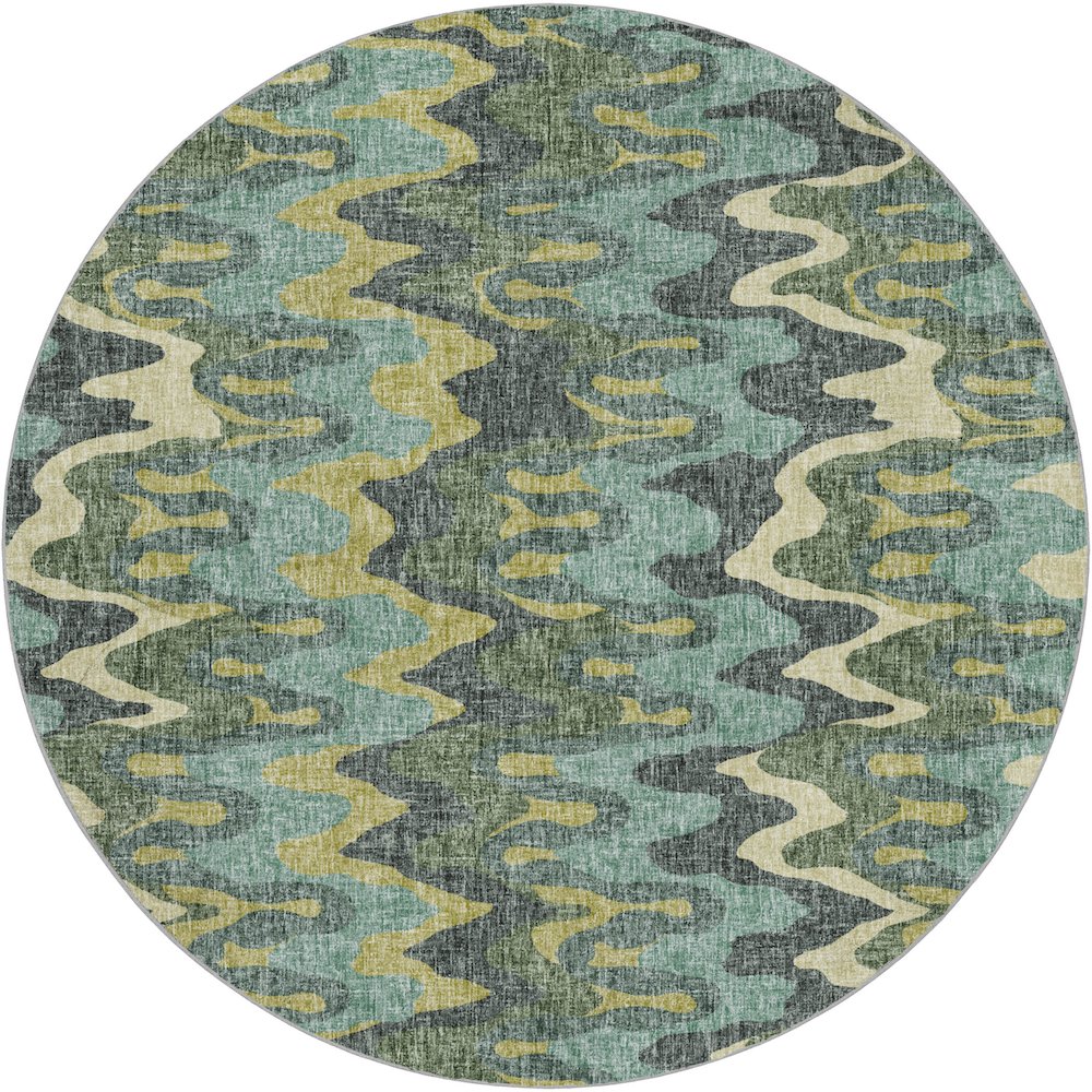 Luxury Washable Lorenzo Teal 8' x 8' Round Rug. Picture 1