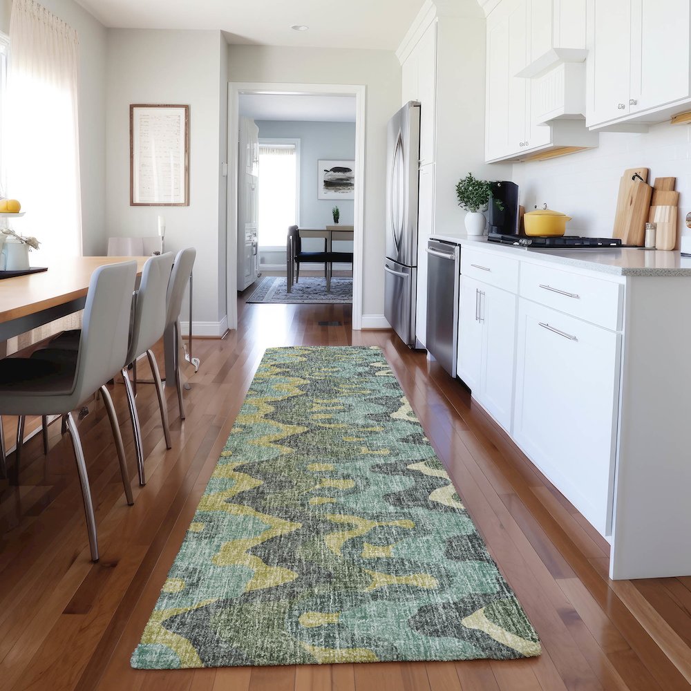 Luxury Washable Lorenzo Teal 2'3" x 7'6" Runner Rug. Picture 5