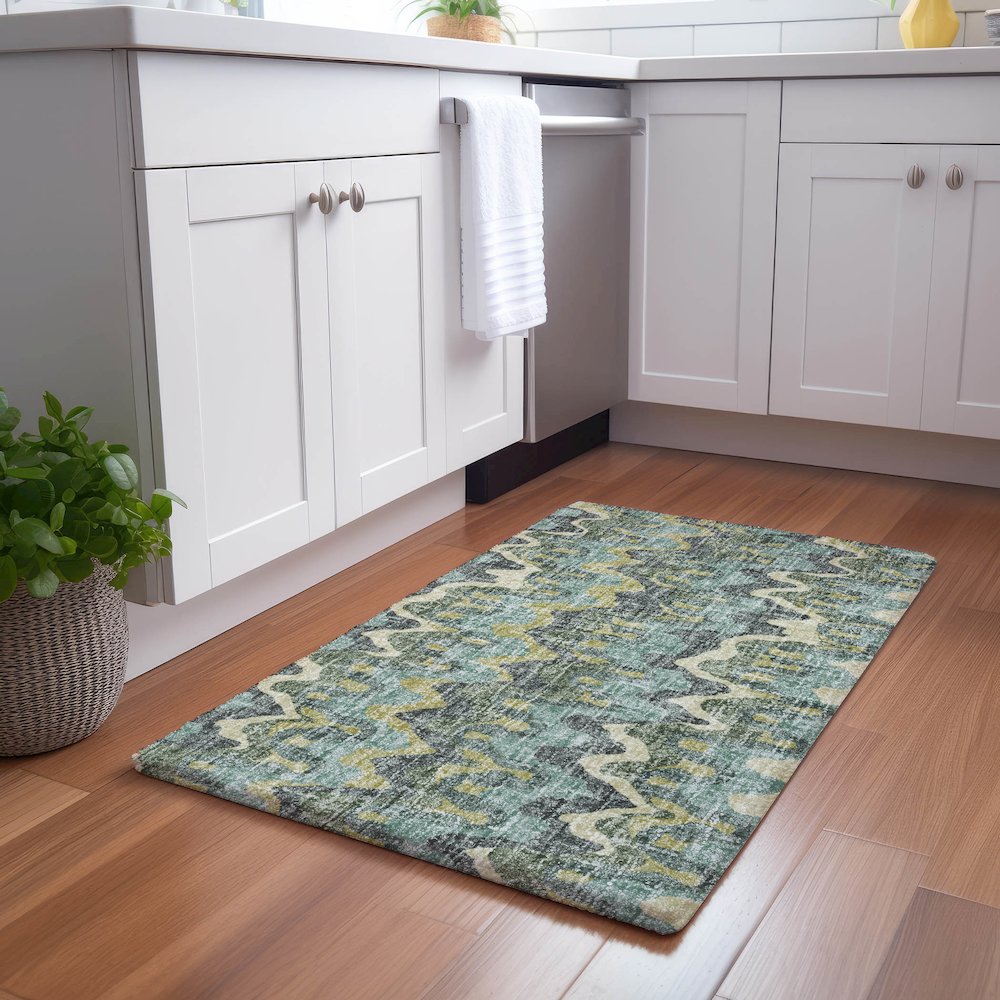 Luxury Washable Lorenzo Teal 1'8" x 2'6" Rug. Picture 5