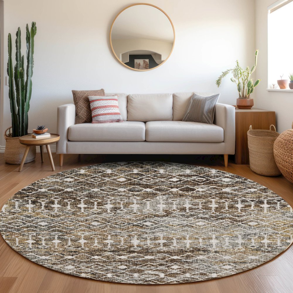 Luxury Washable Lorenzo Brown 8' x 8' Round Rug. Picture 5