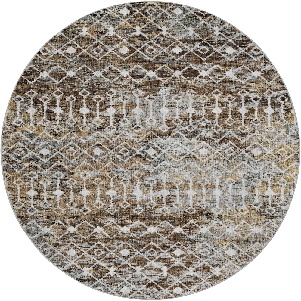 Luxury Washable Lorenzo Brown 8' x 8' Round Rug. Picture 1