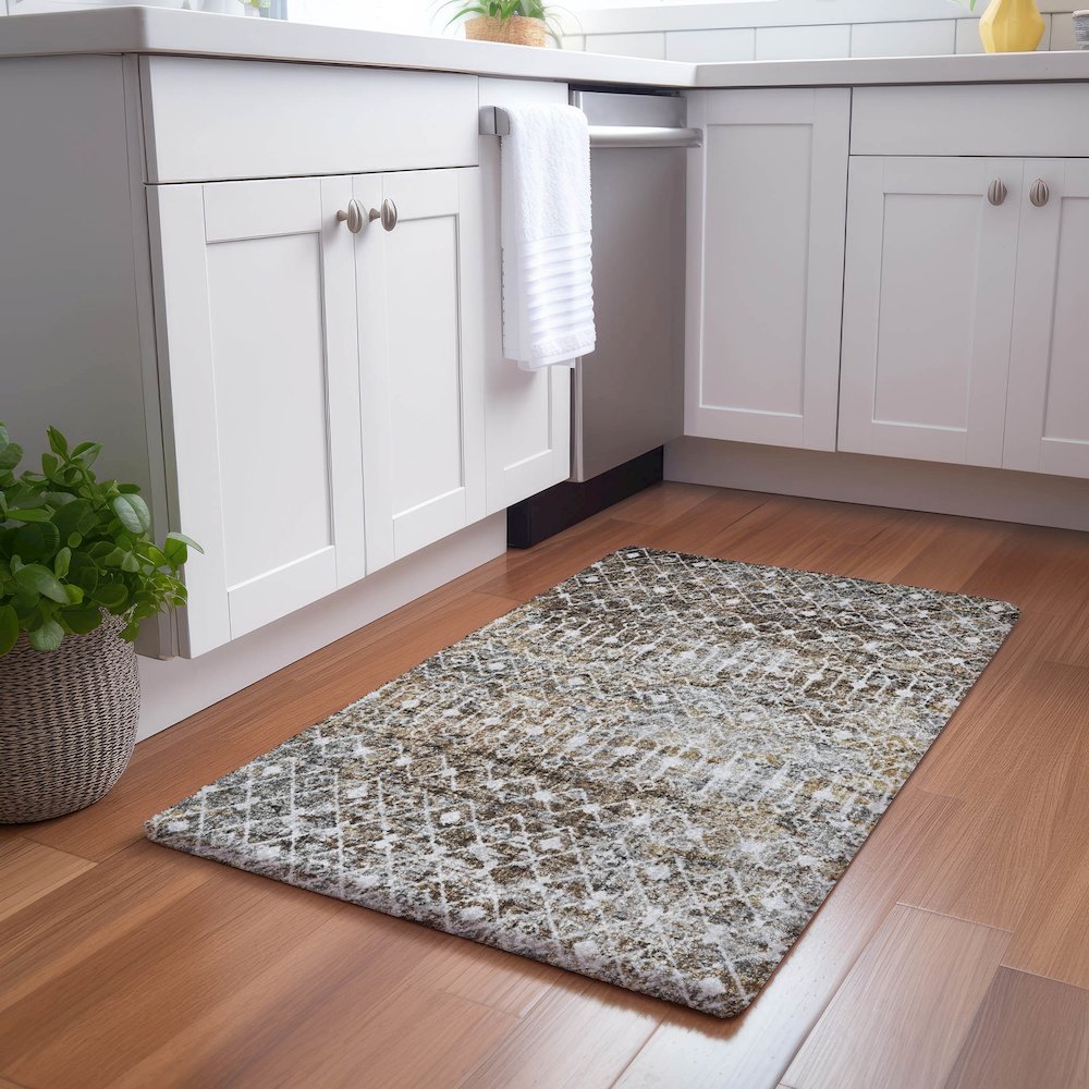 Luxury Washable Lorenzo Brown 1'8" x 2'6" Rug. Picture 5