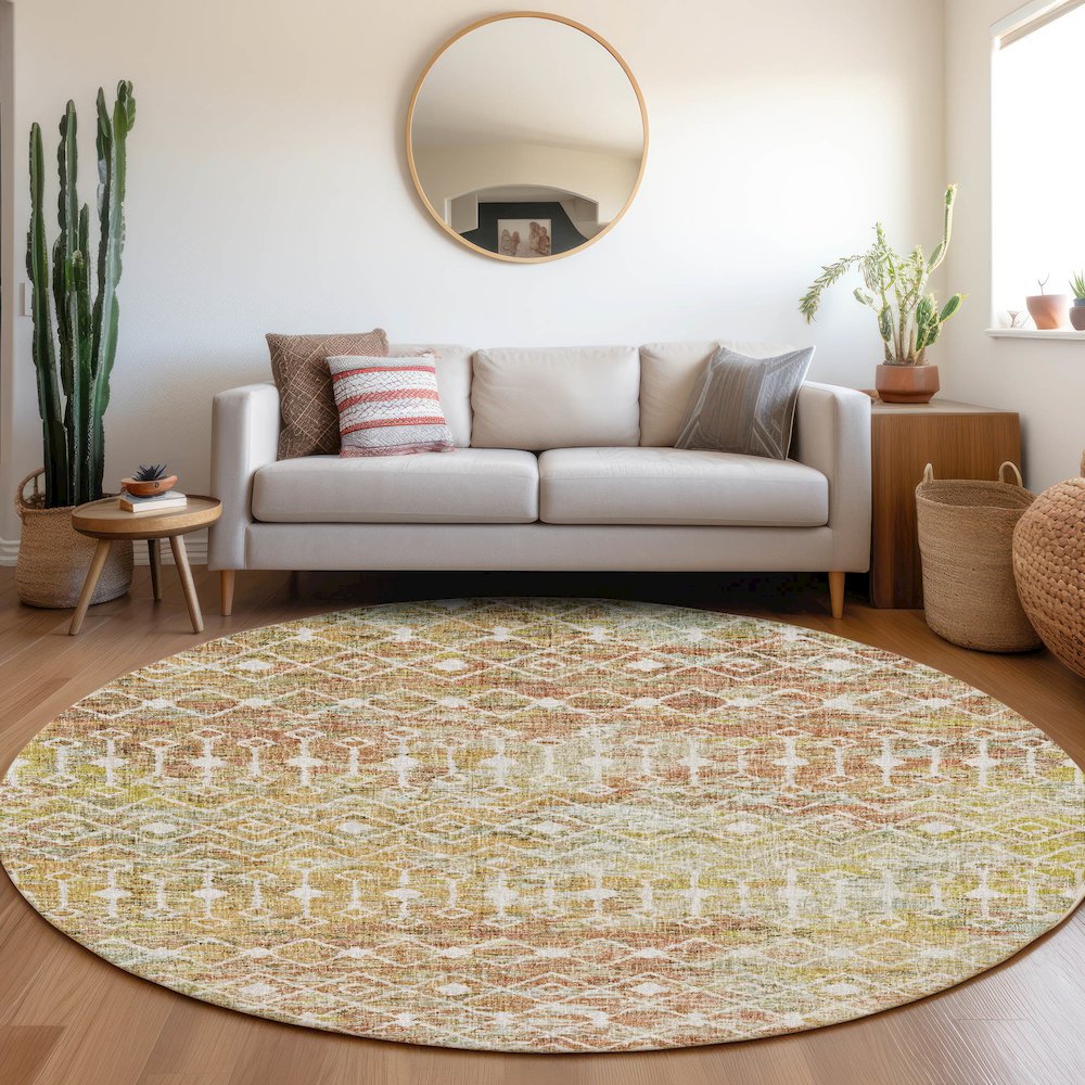 Luxury Washable Lorenzo Peach 8' x 8' Round Rug. Picture 5