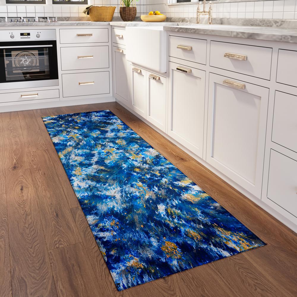 Karina Blue Modern Abstract 2'3" x 7'6" Runner Rug Blue AKC47. Picture 1