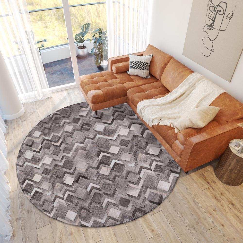 Laredo Gray Animal Patchwork 8' x 8' Round Rug Gray ALR35. Picture 1